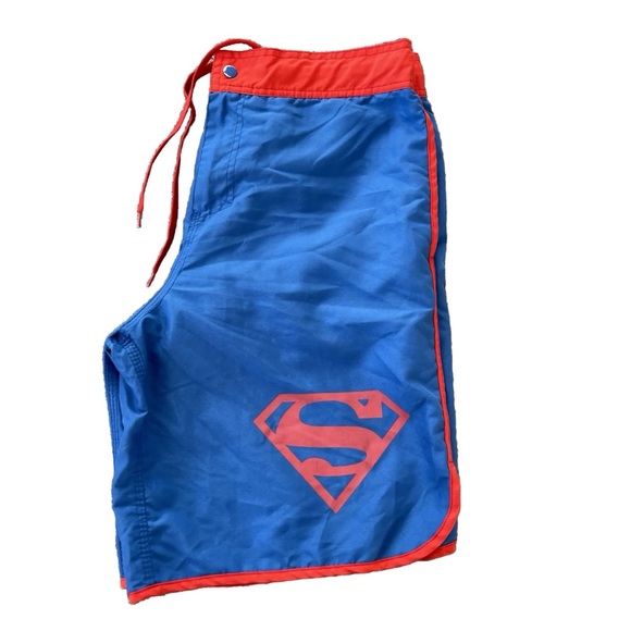 EUC DC Comics Superman Swim Trunks Basket Mesh 3 Pocket | Blue Red | Men’s Large - Picture 3 of 13